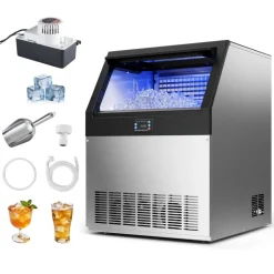 VEVOR Commercial Ice Maker Machine, 90 lbs/24h with 13 lbs Storage Capacity, Countertop/Freestanding/Under Counter, Stainless Steel Ice Maker with LED Display & Self-Cleaning, for Home Bar Restaurant