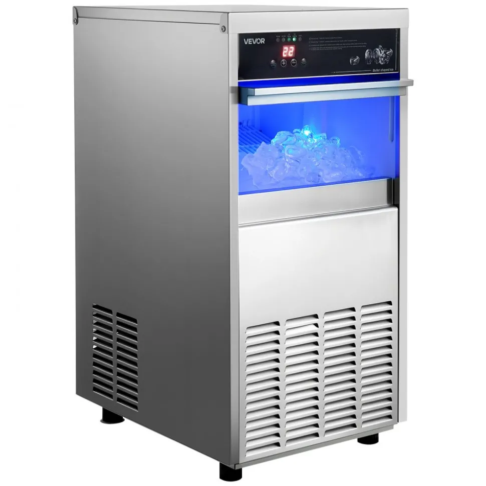 VEVOR Commercial Ice Maker Machine, 100 lbs/24h with 30-35 lbs Storage, Built-in/Freestanding/Under Counter, Stainless Steel Ice Maker with LED Display & Self-Cleaning, for Home Bar Restaurant