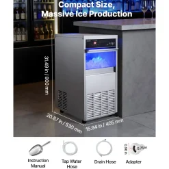 VEVOR Commercial Ice Maker Machine, 100 lbs/24h with 30-35 lbs Storage, Built-in/Freestanding/Under Counter, Stainless Steel Ice Maker with LED Display & Self-Cleaning, for Home Bar Restaurant