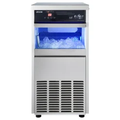 VEVOR Commercial Ice Maker Machine, 100 lbs/24h with 30-35 lbs Storage, Built-in/Freestanding/Under Counter, Stainless Steel Ice Maker with LED Display & Self-Cleaning, for Home Bar Restaurant