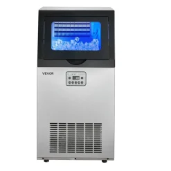 VEVOR Commercial Ice Maker Machine with Pump, 100 lbs/24h with 30 lbs Storage Capacity, Built-in/Freestanding/Under Counter, Stainless Steel Ice Maker with LED Display & Self-Cleaning, for Home Bar
