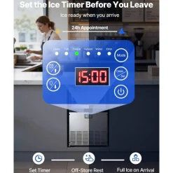 VEVOR Commercial Ice Maker Machine, 200 lbs/24h with 50 lbs Storage Capacity, Built-in/Freestanding/Under Counter, Stainless Steel Ice Maker with LED Display & Self-Cleaning, for Home Bar Restaurant