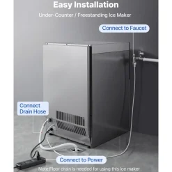 VEVOR Commercial Ice Maker Machine, 200 lbs/24h with 50 lbs Storage Capacity, Built-in/Freestanding/Under Counter, Stainless Steel Ice Maker with LED Display & Self-Cleaning, for Home Bar Restaurant