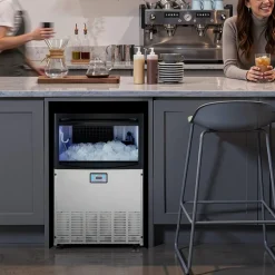 VEVOR Commercial Ice Maker Machine, 200 lbs/24h with 50 lbs Storage Capacity, Built-in/Freestanding/Under Counter, Stainless Steel Ice Maker with LED Display & Self-Cleaning, for Home Bar Restaurant