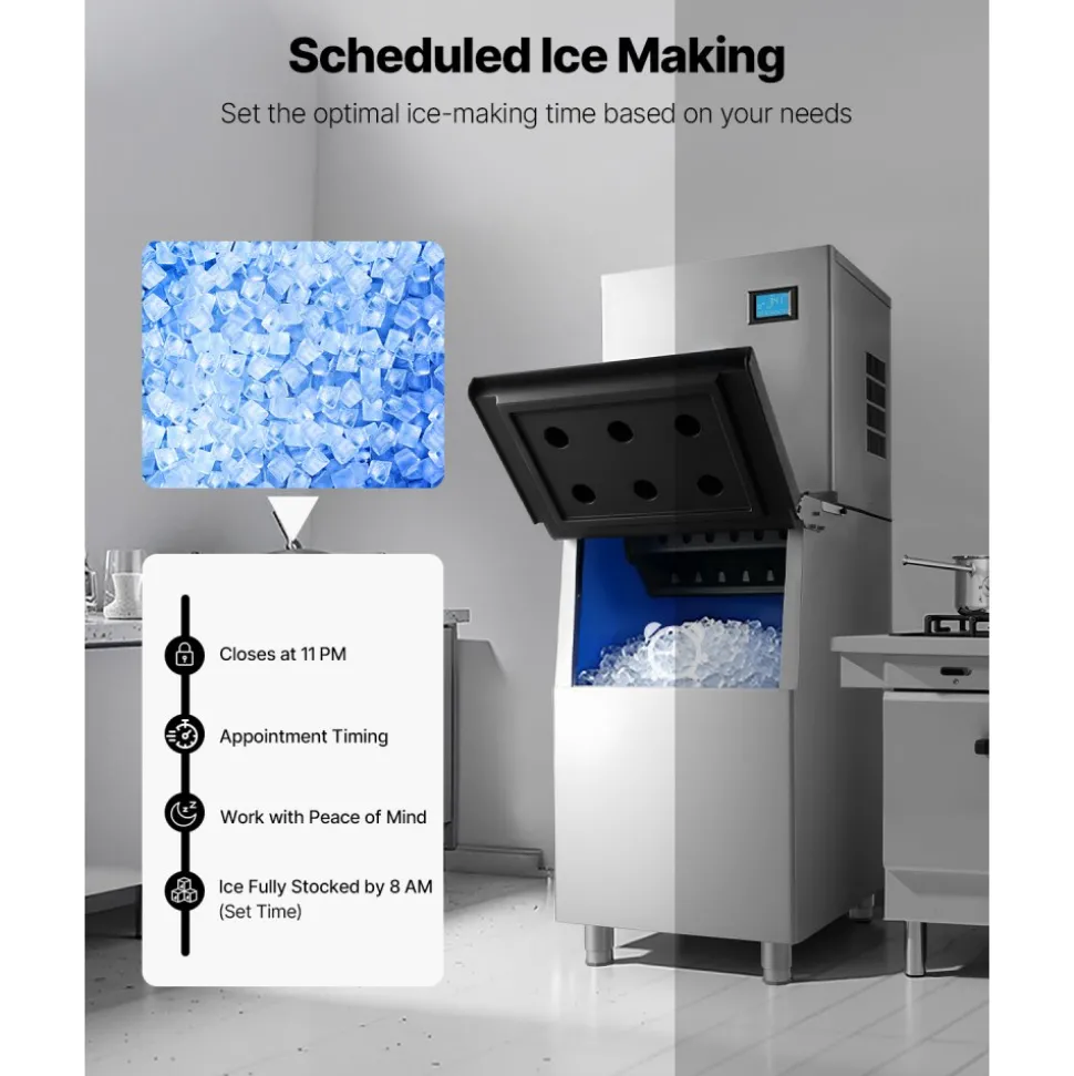 VEVOR Commercial Ice Maker Machine, 800LBS/24H Ice-Making Machine with 300LBS Stainless Steel Storage Bin, Auto Self-Cleaning Ice Maker with Touchscreen for Bar Cafe Restaurant Business Commercial