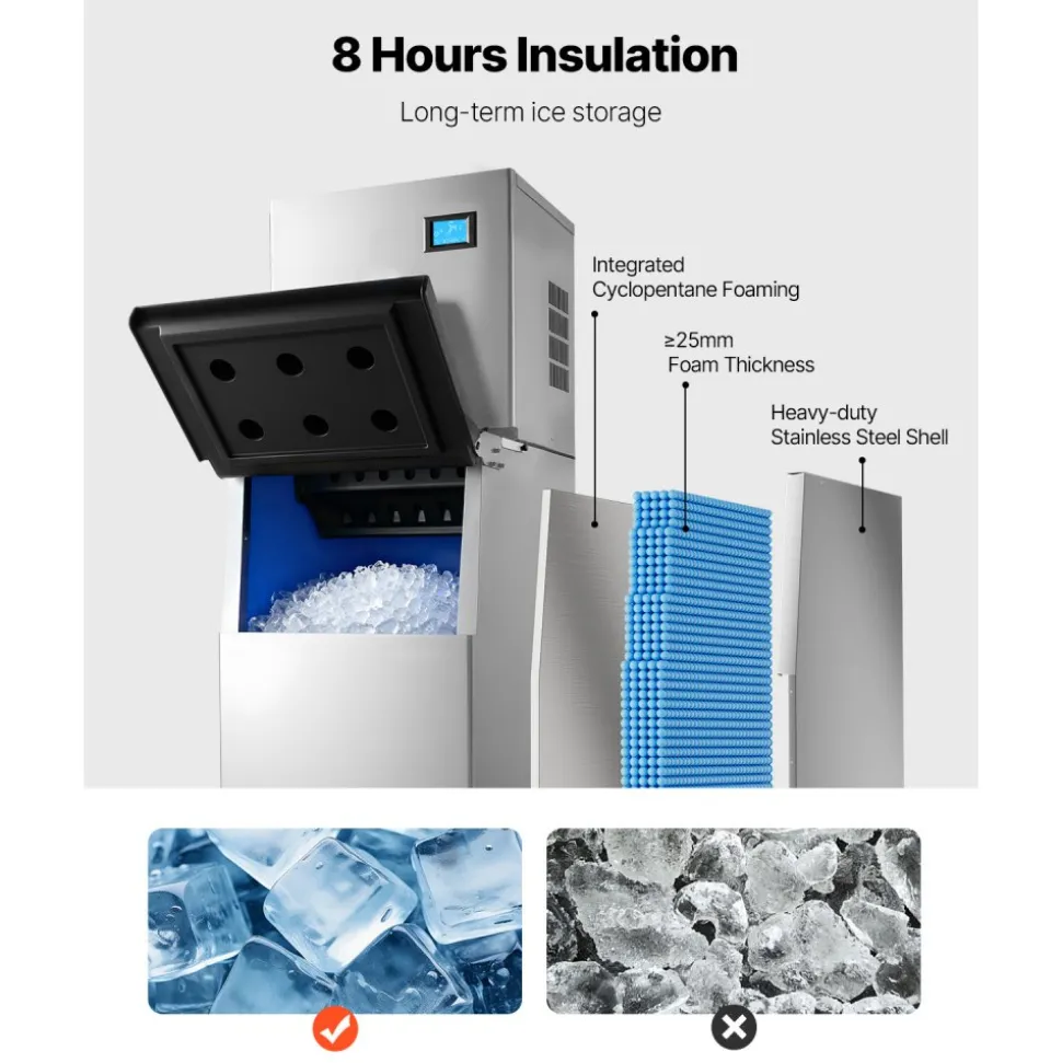 VEVOR Commercial Ice Maker Machine, 800LBS/24H Ice-Making Machine with 300LBS Stainless Steel Storage Bin, Auto Self-Cleaning Ice Maker with Touchscreen for Bar Cafe Restaurant Business Commercial