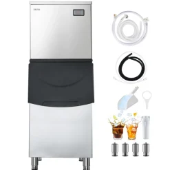VEVOR Commercial Ice Maker Machine, 450LBS/24H Ice-Making Machine with 250LBS Stainless Steel Storage Bin, Auto Self-Cleaning Ice Maker with Touchscreen for Bar Cafe Restaurant Business Commercial