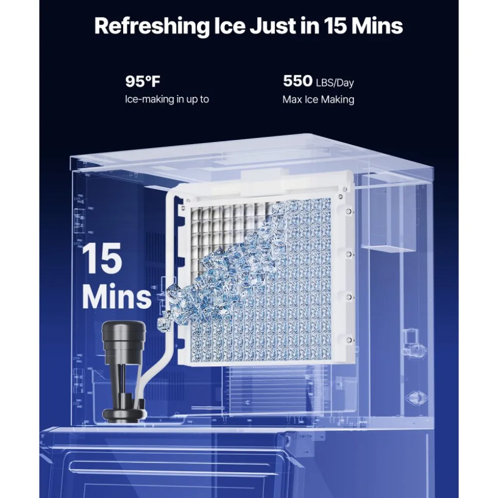 VEVOR Commercial Ice Maker Machine, 550LBS/24H Ice-Making Machine with 300LBS Large Storage Bin, Auto Self-Cleaning Ice Maker with Touchscreen for Bar Cafe Restaurant Business Commercial