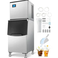 VEVOR Commercial Ice Maker Machine, 300LBS/24H Ice Making Machine with 250LBS Large Storage Bin, Auto Self-Cleaning Ice Maker Machine with Touchscreen for Bar Cafe Restaurant Business Commercial