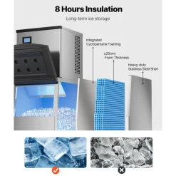 VEVOR Commercial Ice Maker Machine, 360LBS/24H Ice-Making Machine with 300LBS Large Storage Bin, Auto Self-Cleaning Ice Maker with Touchscreen for Bar Cafe Restaurant Business Commercial