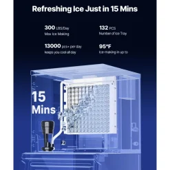 VEVOR Commercial Ice Maker Machine, 360LBS/24H Ice-Making Machine with 300LBS Large Storage Bin, Auto Self-Cleaning Ice Maker with Touchscreen for Bar Cafe Restaurant Business Commercial