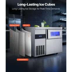 VEVOR Commercial Ice Maker Machine, 220 lbs/24H Stainless Steel Ice Machine with Worktop, 66 lbs Storage & 108 Cubes/Cycle, Self-Cleaning Freestanding Ice-Making for Home Bar Office Restaurant Kitchen