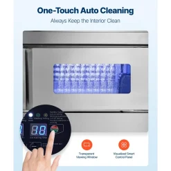 VEVOR Commercial Ice Maker Machine, 220 lbs/24H Stainless Steel Ice Machine with Worktop, 66 lbs Storage & 108 Cubes/Cycle, Self-Cleaning Freestanding Ice-Making for Home Bar Office Restaurant Kitchen