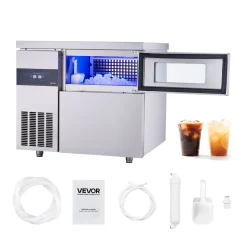 VEVOR Commercial Ice Maker Machine, 220 lbs/24H Stainless Steel Ice Machine with Worktop, 66 lbs Storage & 108 Cubes/Cycle, Self-Cleaning Freestanding Ice-Making for Home Bar Office Restaurant Kitchen