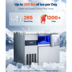 VEVOR Commercial Ice Maker Machine, 220 lbs/24H Stainless Steel Ice Machine with Worktop, 66 lbs Storage & 108 Cubes/Cycle, Self-Cleaning Freestanding Ice-Making for Home Bar Office Restaurant Kitchen