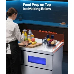 VEVOR Commercial Ice Maker Machine, 220 lbs/24H Stainless Steel Ice Machine with Worktop, 66 lbs Storage & 108 Cubes/Cycle, Self-Cleaning Freestanding Ice-Making for Home Bar Office Restaurant Kitchen