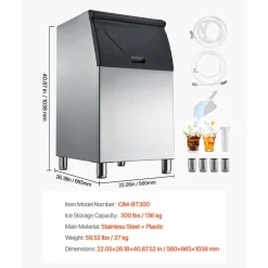 VEVOR Commercial Ice Maker Storage Bin, 300 LBS Capacity Stainless Steel Ice-Bin, Commercial Ice Storage Bin with Adjustable Anti-slip Rubber Feet, Suitable for Restaurant, Hotel and Beverage Shops