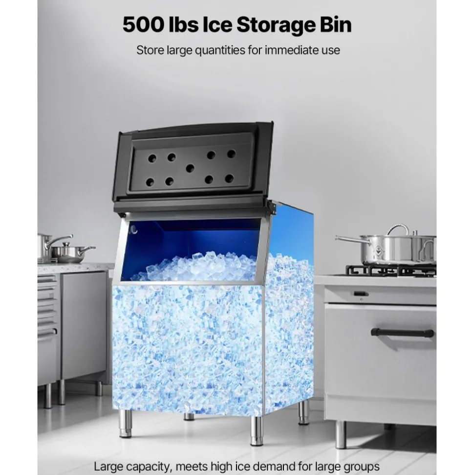 VEVOR Commercial Ice Maker Storage Bin, 500 LBS Capacity Ice-Bin, Stainless Steel Commercial Ice Storage Bin with Adjustable Anti-slip Rubber Feet, Suitable for Restaurant Hotel and Beverage Shops