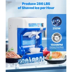 VEVOR Commercial Ice Shaver Crusher, 286lbs Per Hour Electric Snow Cone Maker with 2L Ice Cube Box, 250W 1500RPM Tabletop Shaved Ice Machine for Parties Events Snack Bar, Home and Commercial Use (Blue)