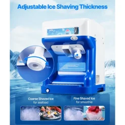 VEVOR Commercial Ice Shaver Crusher, 286lbs Per Hour Electric Snow Cone Maker with 2L Ice Cube Box, 250W 1500RPM Tabletop Shaved Ice Machine for Parties Events Snack Bar, Home and Commercial Use (Blue)