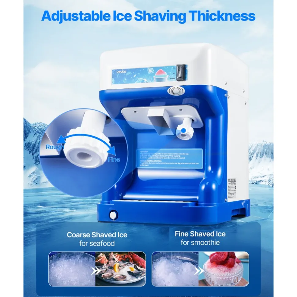 VEVOR Commercial Ice Shaver Crusher, 286lbs Per Hour Electric Snow Cone Maker with 2L Ice Cube Box, 250W 1500RPM Tabletop Shaved Ice Machine for Parties Events Snack Bar, Home and Commercial Use (Blue)