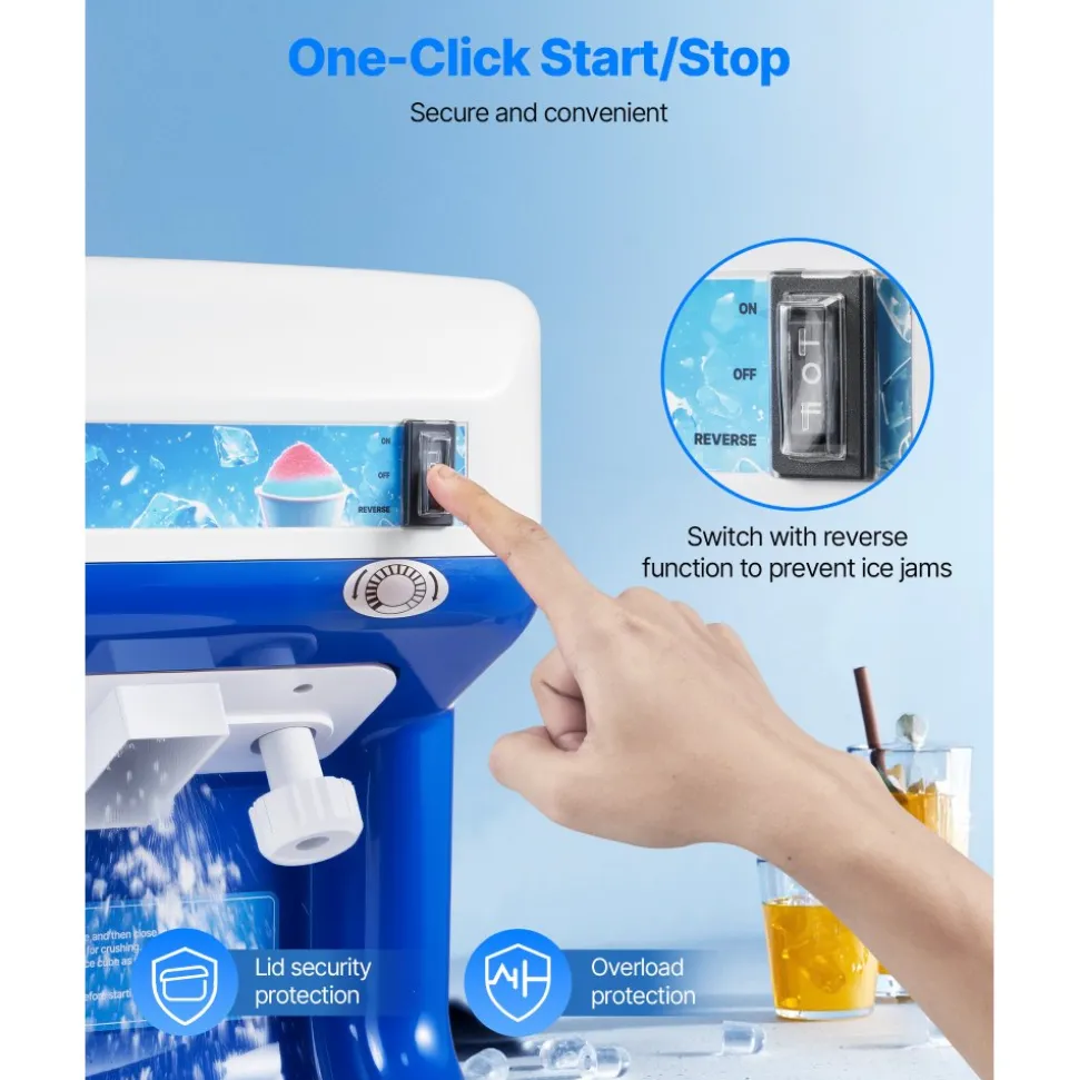VEVOR Commercial Ice Shaver Crusher, 286lbs Per Hour Electric Snow Cone Maker with 2L Ice Cube Box, 250W 1500RPM Tabletop Shaved Ice Machine for Parties Events Snack Bar, Home and Commercial Use (Blue)