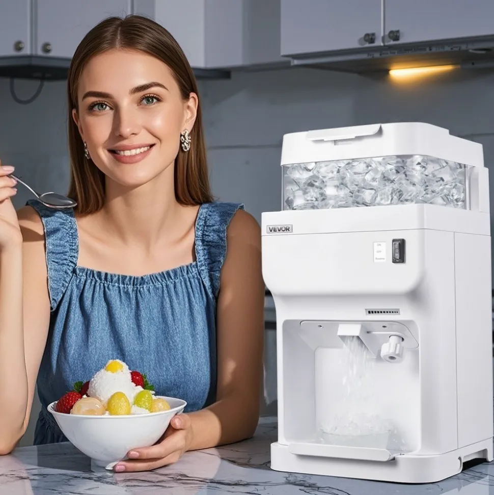 VEVOR Commercial Ice Shaver Crusher, 220lbs Per Hour Electric Snow Cone Maker with 8L Ice Cube Box, 350W 1500RPM Tabletop Shaved Ice Machine for Parties Events Bar, Home and Commercial Use (White)