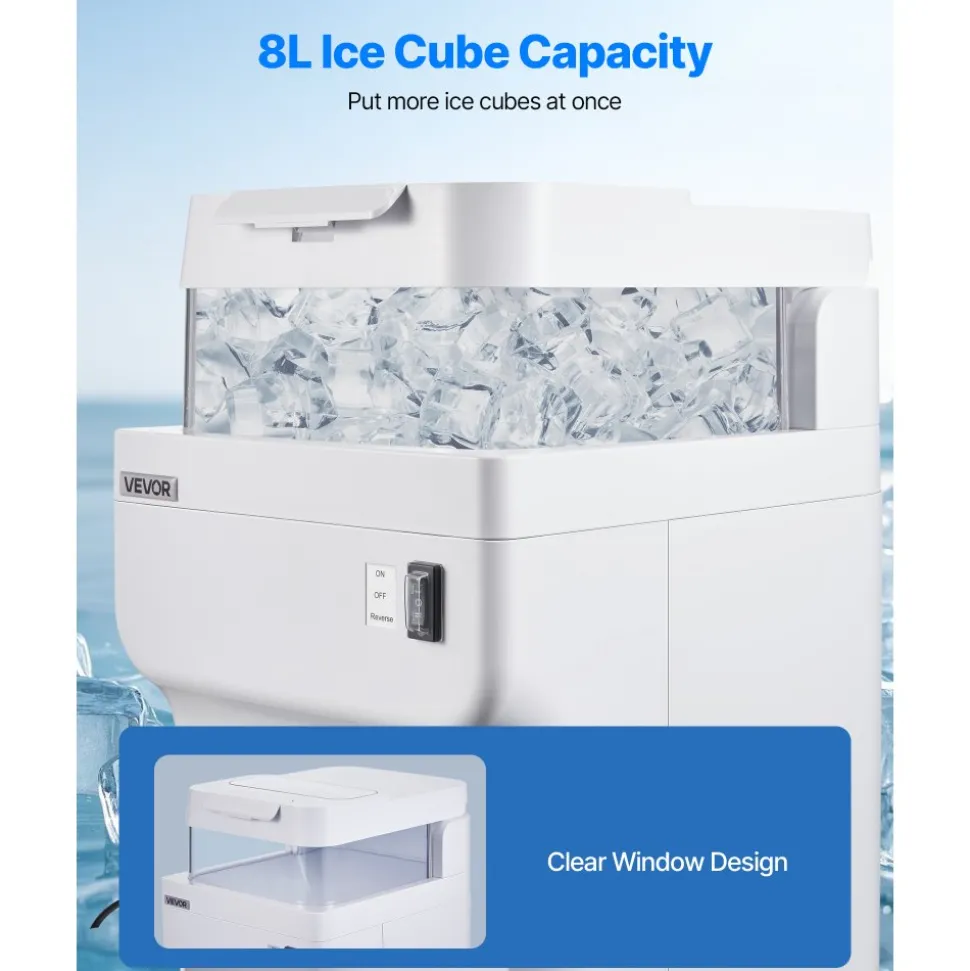 VEVOR Commercial Ice Shaver Crusher, 220lbs Per Hour Electric Snow Cone Maker with 8L Ice Cube Box, 350W 1500RPM Tabletop Shaved Ice Machine for Parties Events Bar, Home and Commercial Use (White)