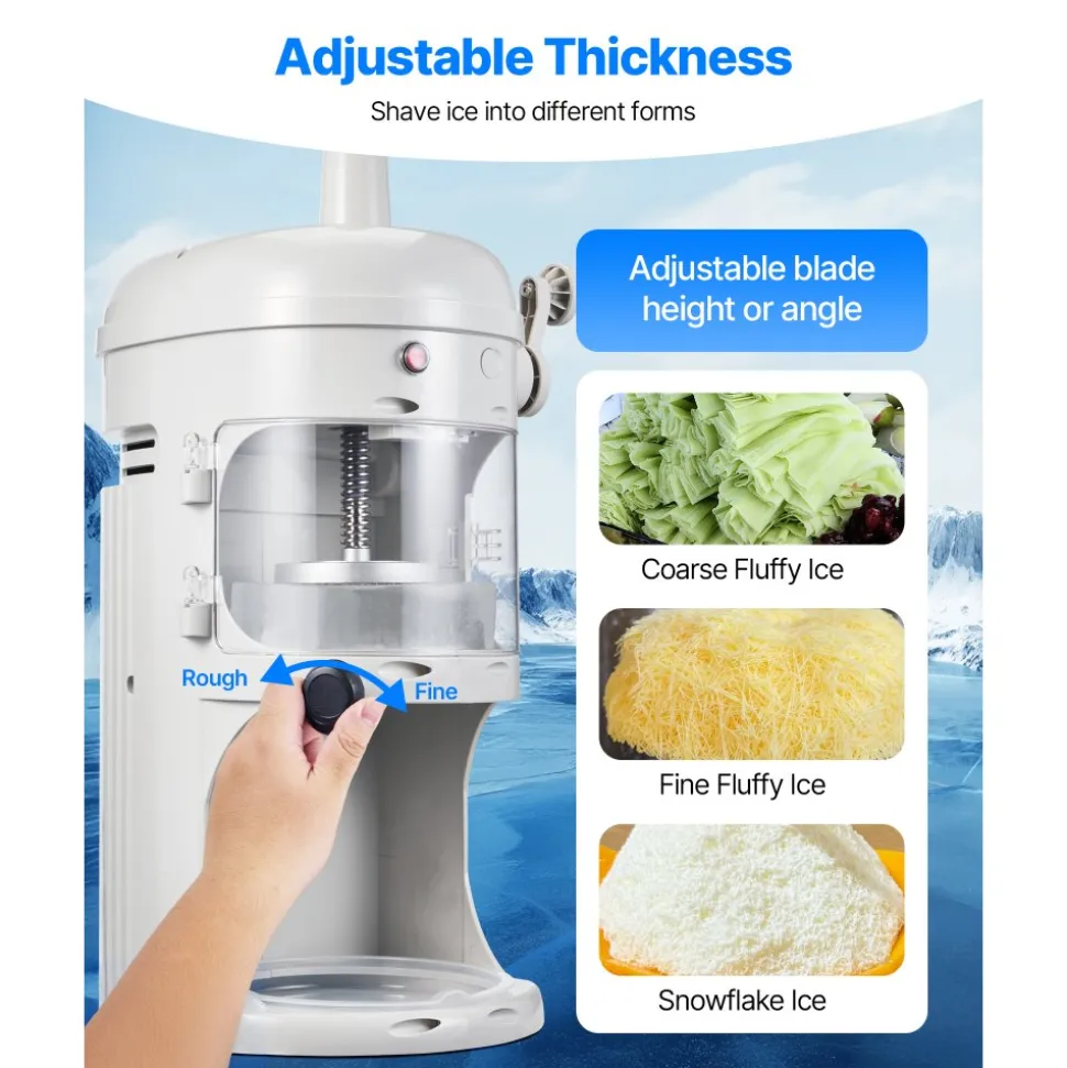 VEVOR Commercial Ice Shaver Crusher, 220lbs/hr Electric Fluffy Ice & Snow Cone Machine, 250W 1500RPM Tabletop Fluffy Shaved-Ice Machine for Parties Events Snack Bar, Home and Commercial Use (White)