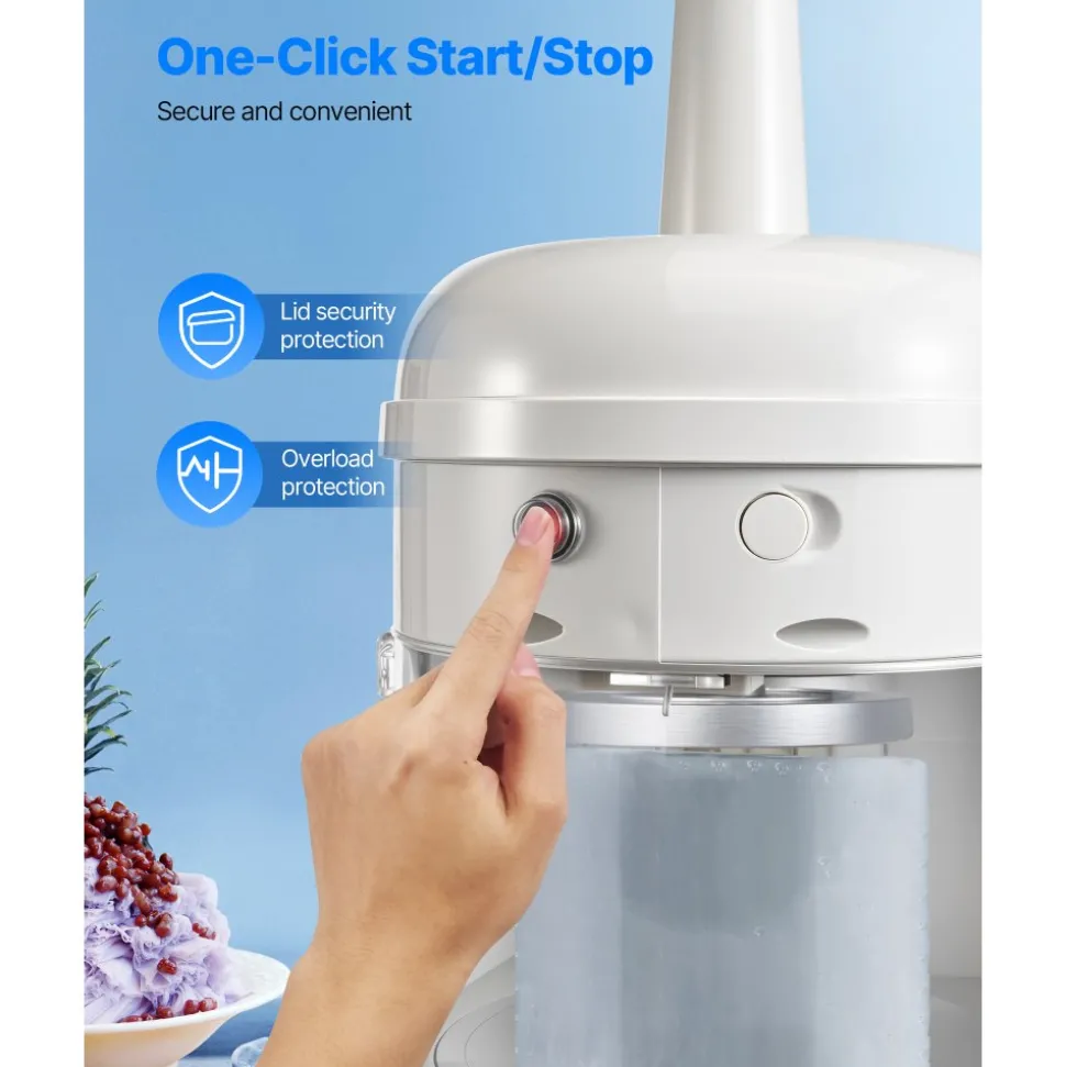 VEVOR Commercial Ice Shaver Crusher, 220lbs/hr Electric Fluffy Ice & Snow Cone Machine, 250W 1500RPM Tabletop Fluffy Shaved-Ice Machine for Parties Events Snack Bar, Home and Commercial Use (White)