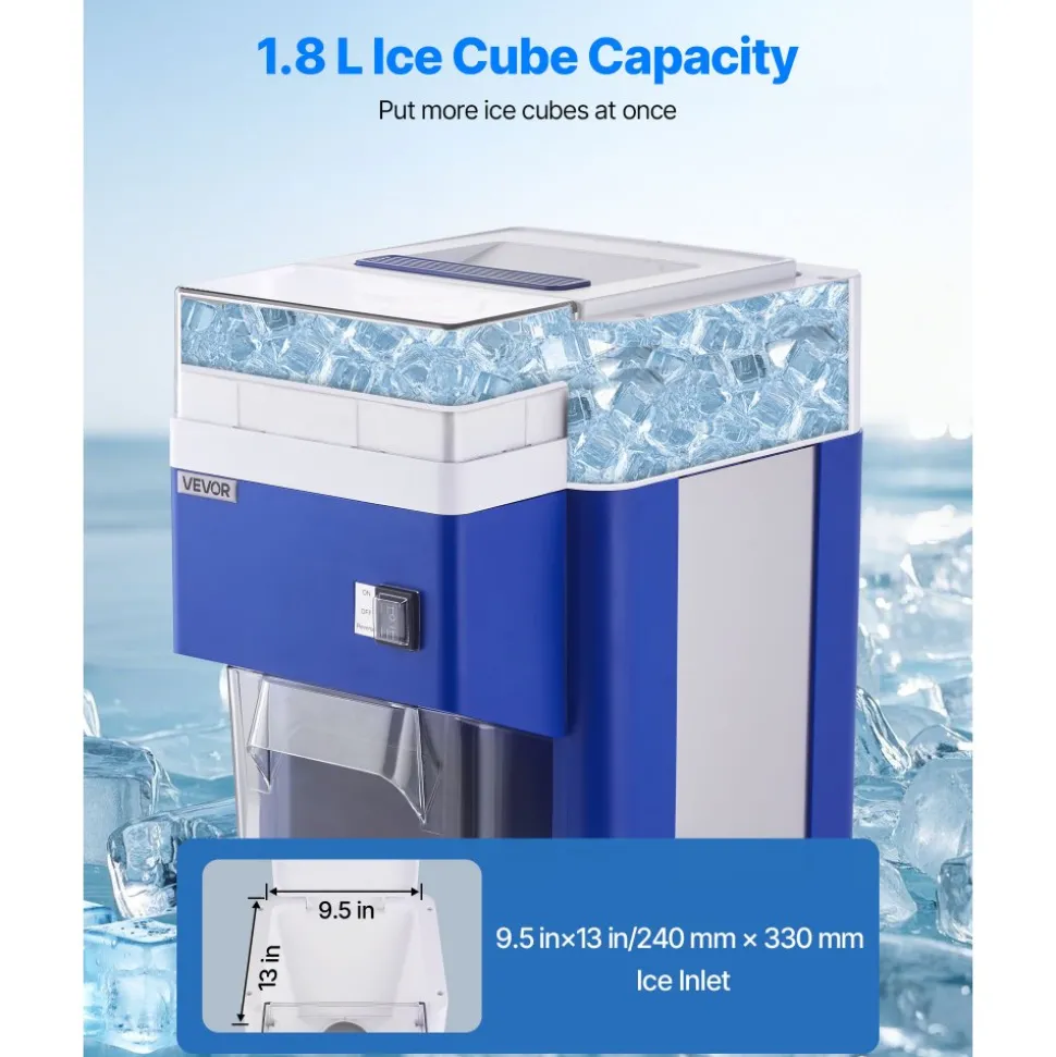 VEVOR Commercial Ice Shaver Machine, 1.91QT /1.8L Large Electric Snow Cone Machine, Fine & Fluffy with 300W Motor, Stainless Steel Blades, Shaved Ice Maker for Dessert Shop Home Party Restaurant, Blue