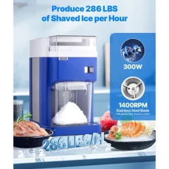 VEVOR Commercial Ice Shaver Machine, 1.91QT /1.8L Large Electric Snow Cone Machine, Fine & Fluffy with 300W Motor, Stainless Steel Blades, Shaved Ice Maker for Dessert Shop Home Party Restaurant, Blue