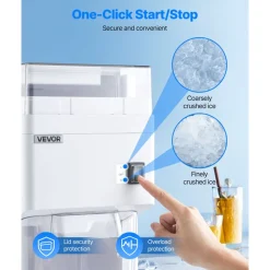 VEVOR Commercial Ice Shaver Machine, 1.91QT /1.8L Large Electric Ice Cube Crusher Shaved Maker with 300W Premium Motor, Stainless Steel Blades, for Bar Mixing Seafood Preservation Home Party, White