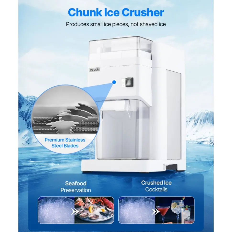 VEVOR Commercial Ice Shaver Machine, 661 LBS/H Electric Ice Crusher with Replaceable Container, 350W Premium Motor, 4 Blades, Shaved Snow Cone Machine Ice Maker for Dessert Shop Bar Party, Silver