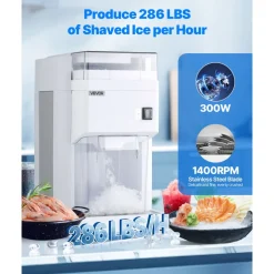 VEVOR Commercial Ice Shaver Machine, 661 LBS/H Electric Ice Crusher with Replaceable Container, 350W Premium Motor, 4 Blades, Shaved Snow Cone Machine Ice Maker for Dessert Shop Bar Party, Silver
