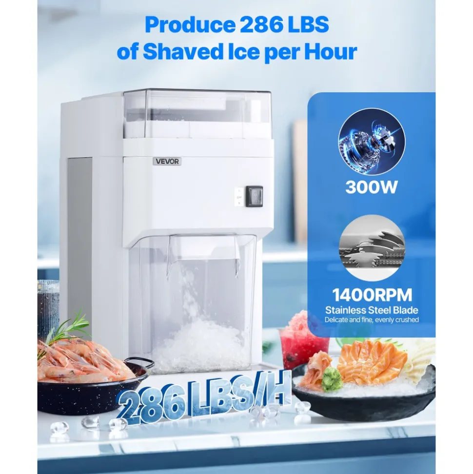 VEVOR Commercial Ice Shaver Machine, 661 LBS/H Electric Ice Crusher with Replaceable Container, 350W Premium Motor, 4 Blades, Shaved Snow Cone Machine Ice Maker for Dessert Shop Bar Party, Silver