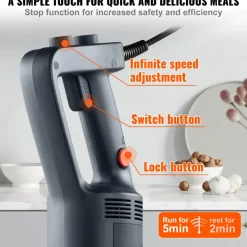 VEVOR Commercial Immersion Blender, 500 Watt Heavy Duty Hand Mixer, Variable Speed Kitchen Stick Mixer with 304 Stainless Steel Blade, Multi-Purpose Portable Mixer for Soup, Smoothie, Puree, Baby Food