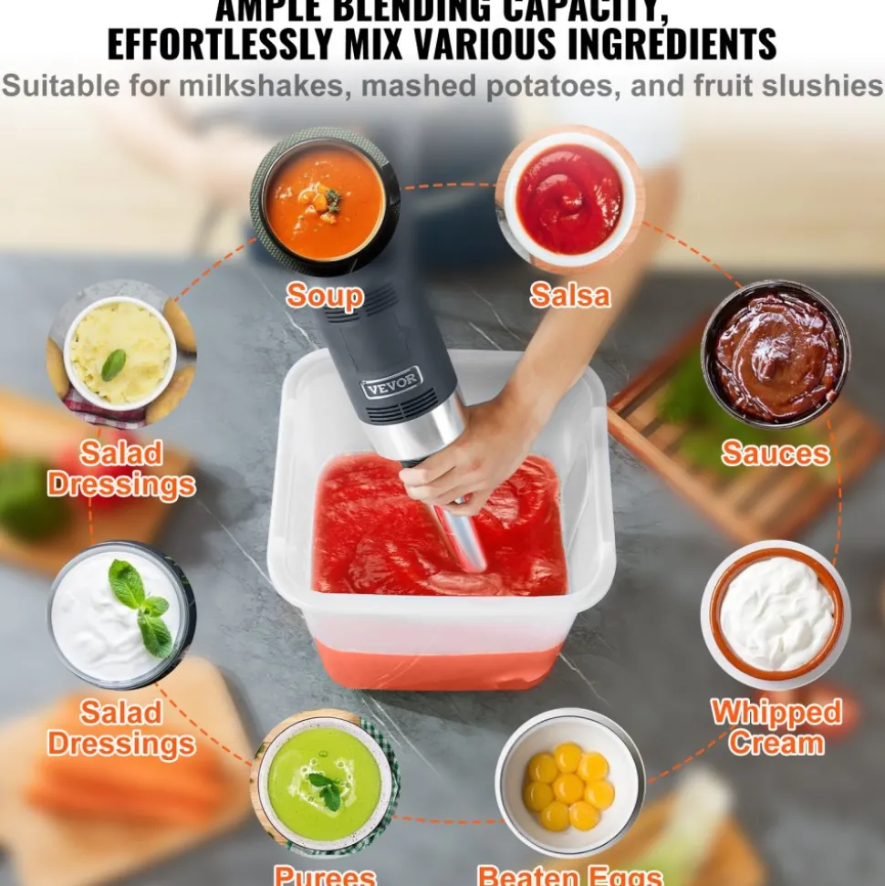 VEVOR Commercial Immersion Blender, 500 Watt Heavy Duty Hand Mixer, Variable Speed Kitchen Stick Mixer with 304 Stainless Steel Blade, Multi-Purpose Portable Mixer for Soup, Smoothie, Puree, Baby Food