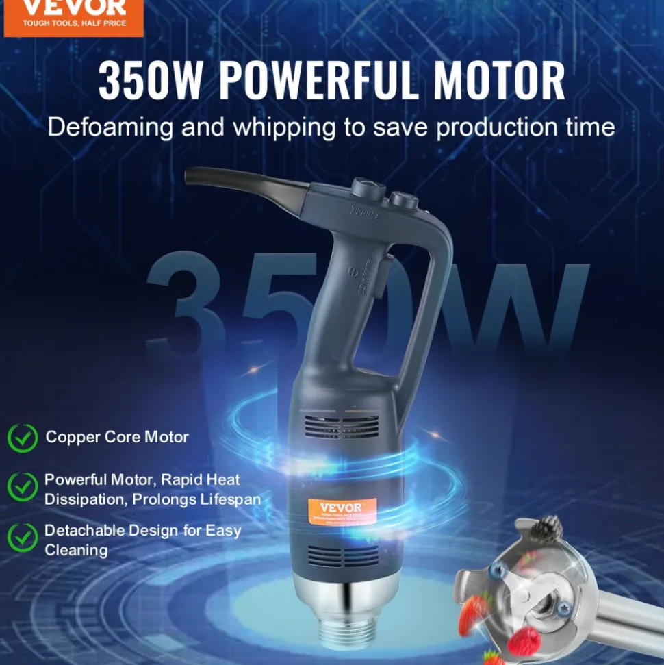 VEVOR Commercial Immersion Blender, 350W Heavy Duty Hand Mixer, 20 inch Stepless Variable Speed Mixer with Stainless Steel Blade, Multi-Purpose Portable Mixer for Soup, Sauces, Mashed Potatoes, Cream