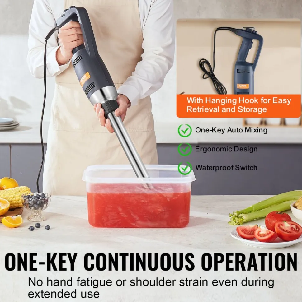 VEVOR Commercial Immersion Blender, 350W Heavy Duty Hand Mixer, 20 inch Stepless Variable Speed Mixer with Stainless Steel Blade, Multi-Purpose Portable Mixer for Soup, Sauces, Mashed Potatoes, Cream