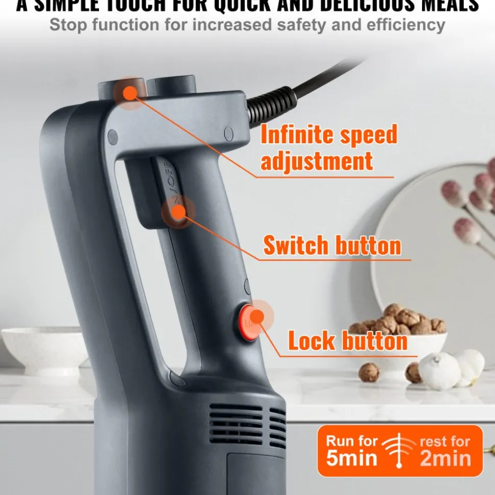 VEVOR Commercial Immersion Blender, 750W 20" Heavy Duty Hand Mixer, Variable Speed Kitchen Stick Mixer with 304 Stainless Steel Blade, Multi-Purpose Portable Mixer for Soup, Smoothie, Puree, Baby Food