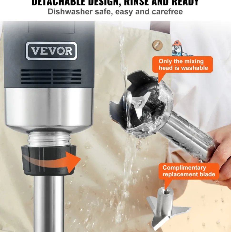 VEVOR Commercial Immersion Blender, 750W 20" Heavy Duty Hand Mixer, Variable Speed Kitchen Stick Mixer with 304 Stainless Steel Blade, Multi-Purpose Portable Mixer for Soup, Smoothie, Puree, Baby Food