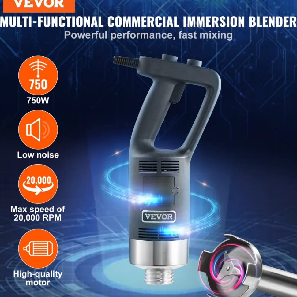 VEVOR Commercial Immersion Blender, 750W 20" Heavy Duty Hand Mixer, Variable Speed Kitchen Stick Mixer with 304 Stainless Steel Blade, Multi-Purpose Portable Mixer for Soup, Smoothie, Puree, Baby Food