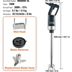 VEVOR Commercial Immersion Blender, 750W 20