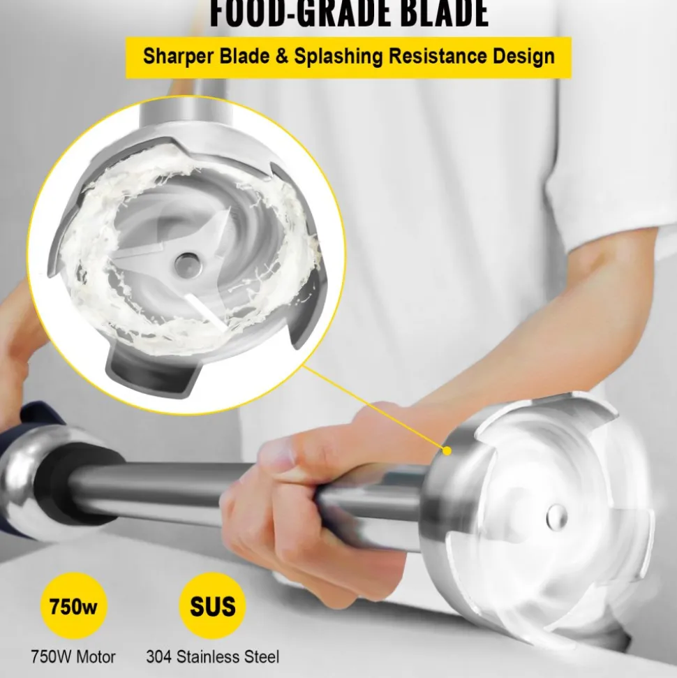 VEVOR Commercial Immersion Blender Variable Speed Heavy Duty Immersion Blender 750W Commercial Hand Mixer 304 Stainless Steel Hand Blender Commercial (11.8")