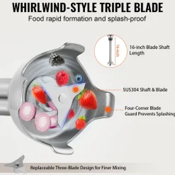 VEVOR Commercial Immersion Blender, 350W Heavy Duty Hand Mixer, 16 inch Stepless Variable Speed Mixer with Stainless Steel Blade, Multi-Purpose Portable Mixer for Soup, Sauces, Mashed Potatoes, Cream