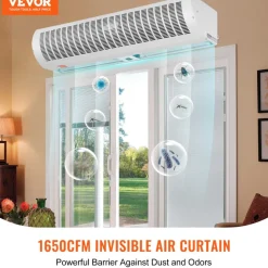 VEVOR 48" Commercial Indoor Air Curtain Super Power 2 Speeds 1650CFM, Wall Mounted Air Curtains for Doors, Indoor Over Door Fan with Heavy Duty Limit Switch, Easy-Install 110V Unheated