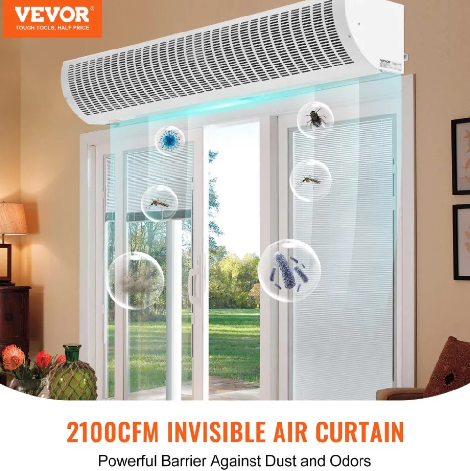 VEVOR 60" Commercial Indoor Air Curtain Super Power 2 Speeds 2100CFM, Wall Mounted Air Curtains for Doors, Indoor Over Door Fan with Heavy Duty Limit Switch, Easy-Install 110V Unheated