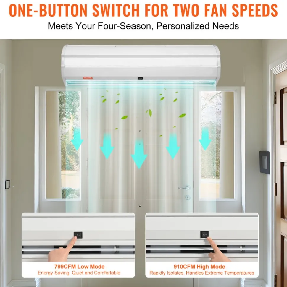 VEVOR 36" Commercial Indoor Air Curtain Super Power 2 Speeds 900CFM, Wall Mounted Air Curtains for Doors, Indoor Over Door Fan with Heavy Duty Limit Switch, Easy-Install 110V Unheated