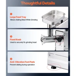 VEVOR Commercial Meat Grinder, 5 Lbs/Min Capacity, #5 Electric Meat Mincer with 3 Plates, 3 Sausage Stuffing Tubes, 350W/0.5HP Stainless Steel Sausage Maker for Home Kitchens & Restaurants, ETL Listed